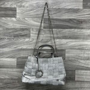 Alma Tonutti Tote Bag Women's Gray‎ Basket-Weave Pattern Metallic Woven Straps